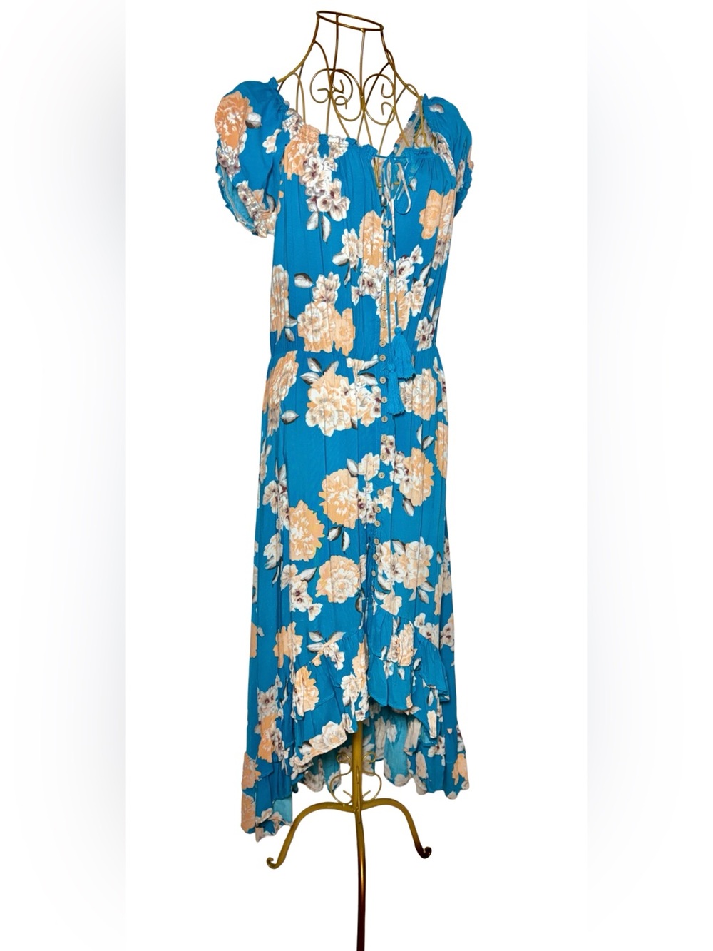 NWT Shyanne Blue Floral High-Low Midi Dress Boho Western Cottagecore Dress, L - Picture 3 of 13